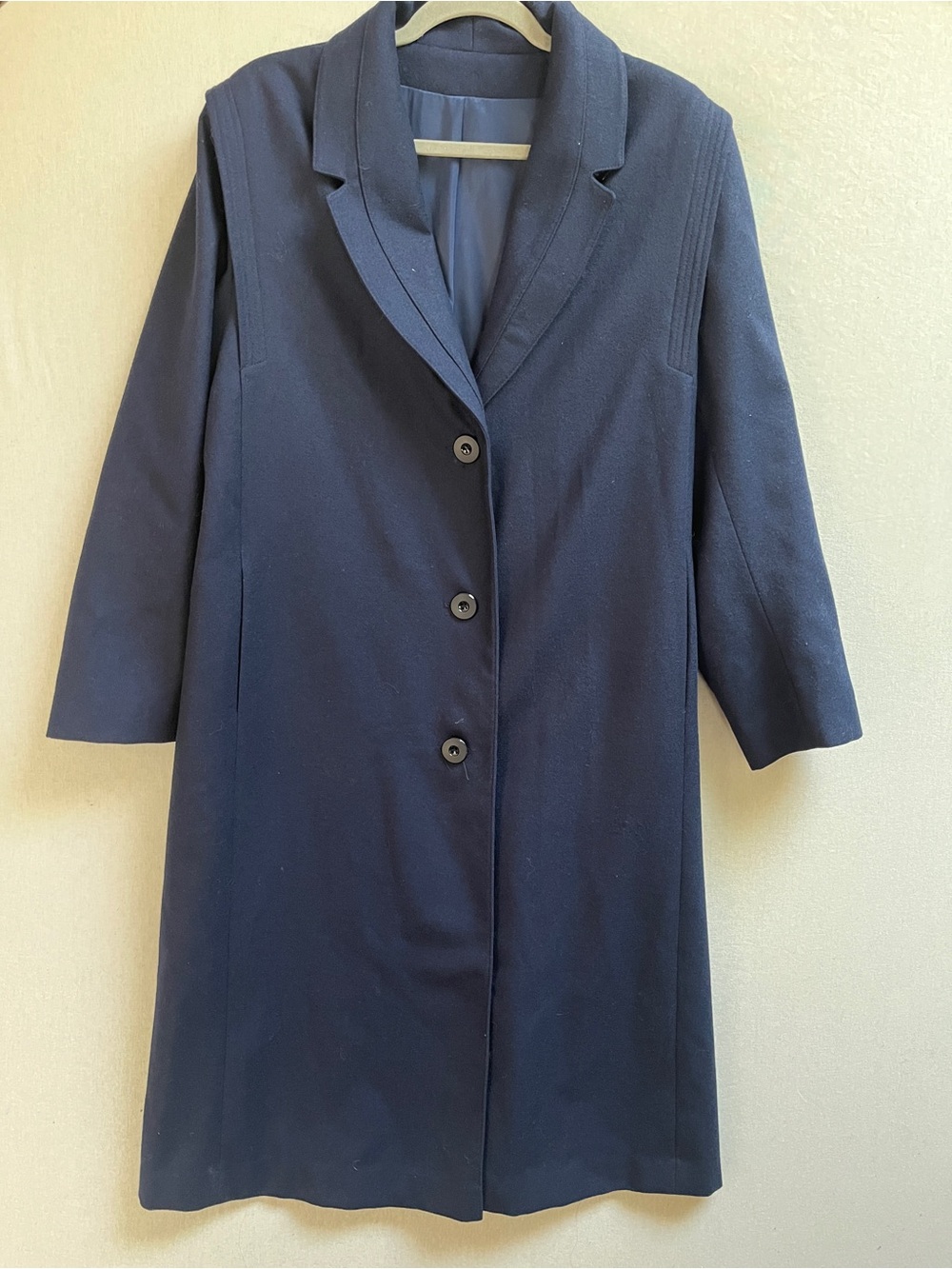 Vintage Tabe Petite Medium 100 Percent Virgin Wool Navy Blue Long Coat